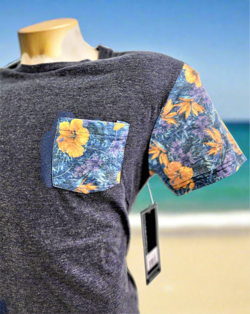 Men's Athletic Fit Faux Pocket Crew Neck Short Sleeve T-Shirt Grey